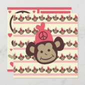 Pink Peace Monkey Custom Birthday Einladung (Vorne/Hinten)