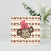 Pink Peace Monkey Custom Birthday Einladung (Stehend Vorderseite)