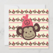 Pink Peace Monkey Custom Birthday Einladung (Vorderseite)