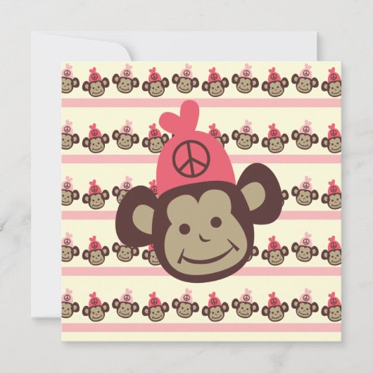 Pink Peace Monkey Custom Birthday Einladung (Vorderseite)