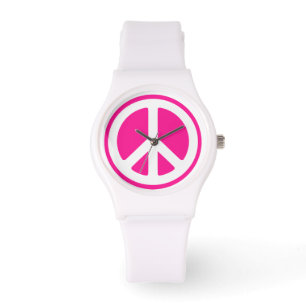 Pink Peace Sign Armbanduhr