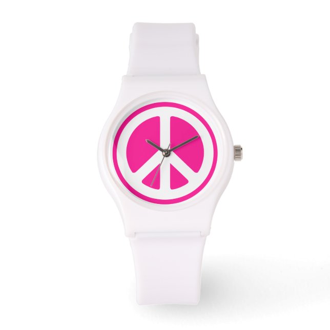 Pink Peace Sign Armbanduhr (Vorderseite)