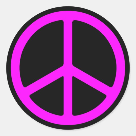 Pink Peace Sign auf Schwarz Rundaufkleber Runder Aufkleber (Vorderseite)