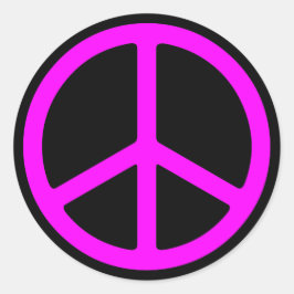Pink Peace Sign auf Schwarz Rundaufkleber Runder Aufkleber