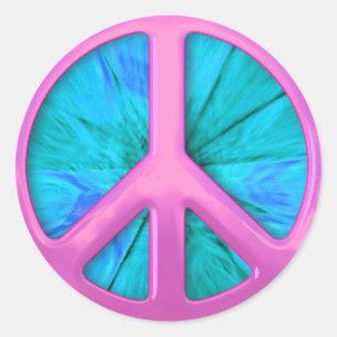 Pink Peace Sign Over Blue Abstrakt Explosion Runder Aufkleber