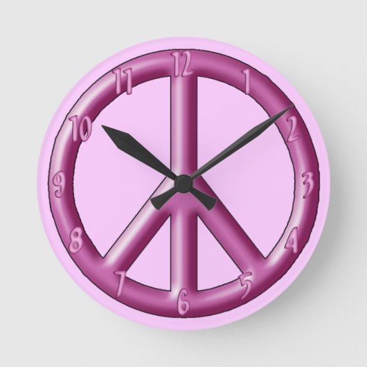 Pink peace sign wall clock. runde wanduhr (Vorderseite)