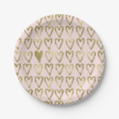 Pink Peach and Gold Hearts Wedding Pappteller (Vorderseite)