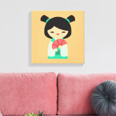 Pink peach aqua Kokeshi Japanische Puppen Leinwanddruck (Insitu (Wohnzimmer))