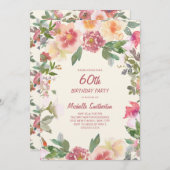 Pink Peach Aquarell Floral 60. Geburtstag Einladung (Vorne/Hinten)