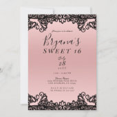 Pink Peach Black Ink Lace Sweet 16 Party Einladung (Vorderseite)