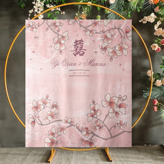 Pink Peach Blossom Chinesisches Hochzeitsszenario Wandteppich