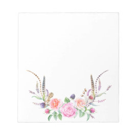 Pink Peach Blue Floral Berries Feathers Notizblock