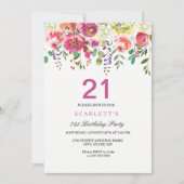 Pink Peach Blume 21. Geburtstag Party Einladung (Vorderseite)