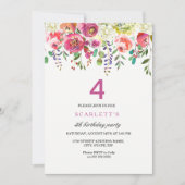 Pink Peach Blume 4. Geburtstag Party Einladung (Vorderseite)