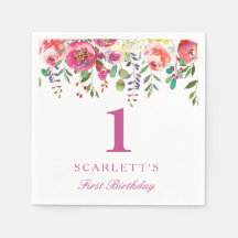 Pink Peach Blume Girl 1. Geburtstag Party Napkin