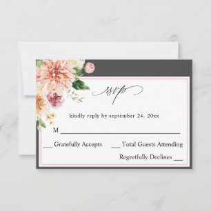 Pink & Peach Blumen & Grün keine Mahlzeit RSVP V2  Karte