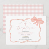 Pink Peach Bow Einladung zur Weihnachtsfeier (Vorne/Hinten)