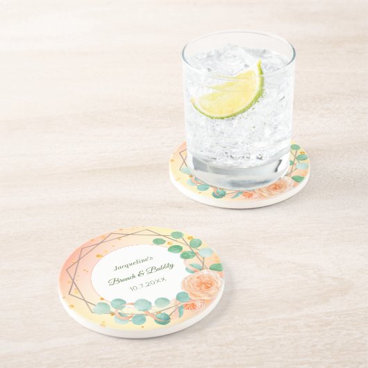 Pink Peach Bridal Brunch Floral Sandstone Unterset Getränkeuntersetzer (Seite)