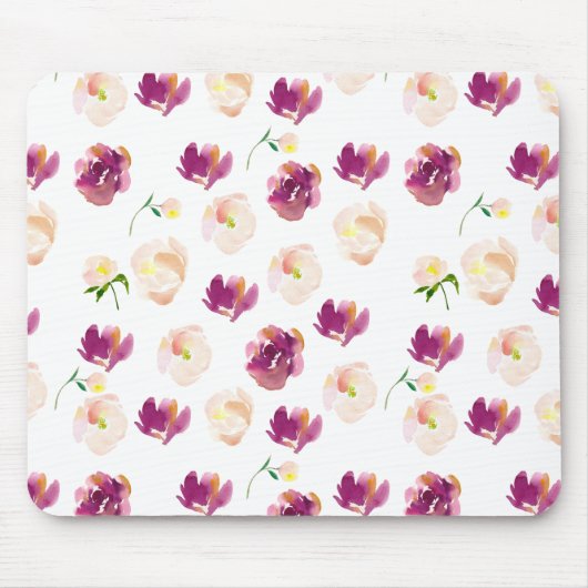 Pink Peach Burgundi Aquarell Floral Mousepad (Vorne)