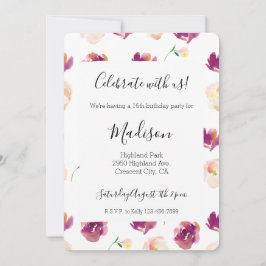 Pink Peach Burgundy Watercolor Flowers Einladung