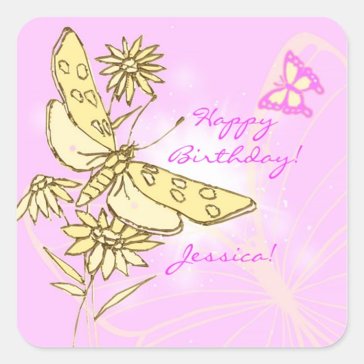 Pink Peach Butterfly Aufkleber (Vorderseite)