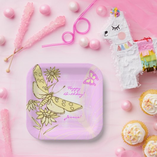 Pink Peach Butterfly Pappteller (Party)