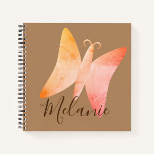 Pink Peach Butterfly Personalisiert Spiral Noteboo Notizblock