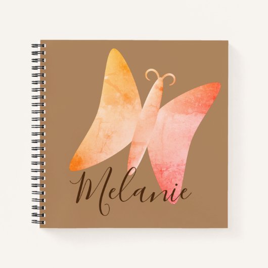 Pink Peach Butterfly Personalisiert Spiral Noteboo Notizblock (Vorderseite)