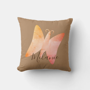 Pink Peach Butterfly Personalisierter Name Kissen