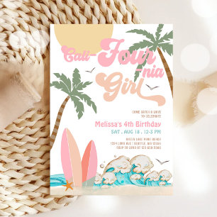 Pink Peach Cali-Four-nia Mädchen Surft zum 4. Gebu Einladung