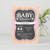Pink Peach Chalkboard Floral Baby Dusche laden Einladung (Stehend Vorderseite)