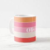 Pink Peach Custom Summer Color Block Streifen Kaffeetasse (Vorderseite Links)