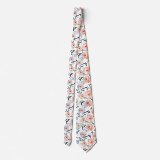 Pink Peach Dusty Light Blue Rose Floral Neck Tie Krawatte (Rückseite)