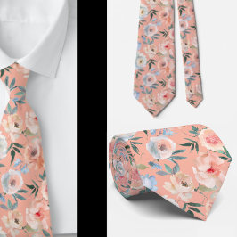 Pink Peach Dusty Light Blue Rose Floral Neck Tie Krawatte