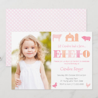 Pink Peach EIO Petting Zoo Girl Geburtstagsparty Einladung