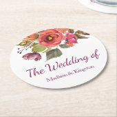 Pink Peach Fall Elegante Blumenhochzeit Runder Pappuntersetzer (Angewinkelt)