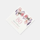 Pink Peach Floral Aquarell 80. Geburtstag Serviette (Ecke)