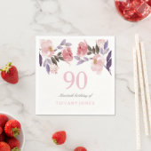 Pink Peach Floral Aquarell 90. Geburtstag Serviette (Beispiel)