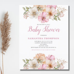 Pink Peach Floral Baby Dusche Einladung Postkarte