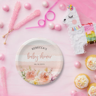 Pink & Peach Floral Baby Dusche Papiere Teller