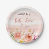 Pink & Peach Floral Baby Dusche Papiere Teller (Vorderseite)