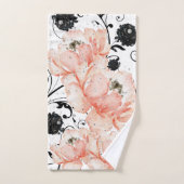 Pink Peach floral-Black Stencil-Glitzer Diamonds Badhandtuch Set (Handtuch)