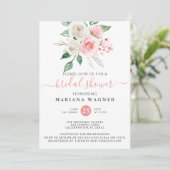 Pink Peach Floral Brautparty Einladung (Stehend Vorderseite)