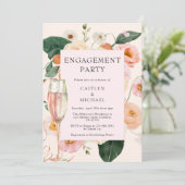 Pink Peach Floral Engagement Party Einladung (Stehend Vorderseite)