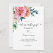 Pink Peach Floral Eukalyptus Calligraphy Wedding Einladung (Vorderseite)