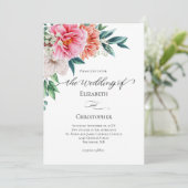 Pink Peach Floral Eukalyptus Calligraphy Wedding Einladung (Stehend Vorderseite)