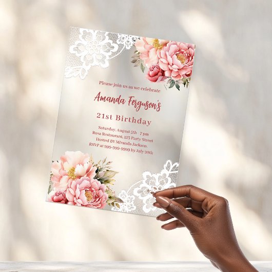 Pink peach floral Geburtstag Acryleinladungen