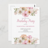 Pink Peach Floral Geburtstag Einladung Postkarte (Vorne/Hinten)