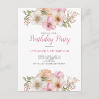 Pink Peach Floral Geburtstag Einladung Postkarte
