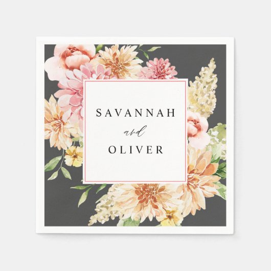 Pink & Peach Floral & Greenername - Grau Serviette (Vorderseite)